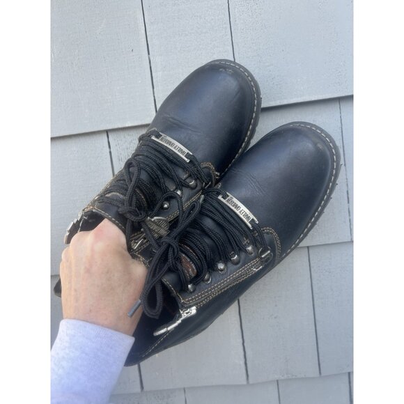 Vintage Harley-Davidson leather lace side zip lug sole boots sz 7 biker - Picture 15 of 16
